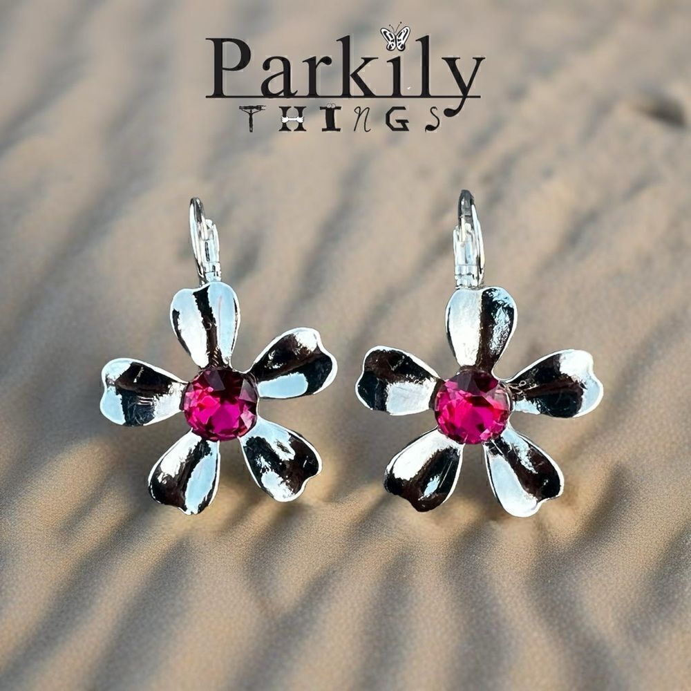 Handcrafted earrings with pink aurora crystal and silver.